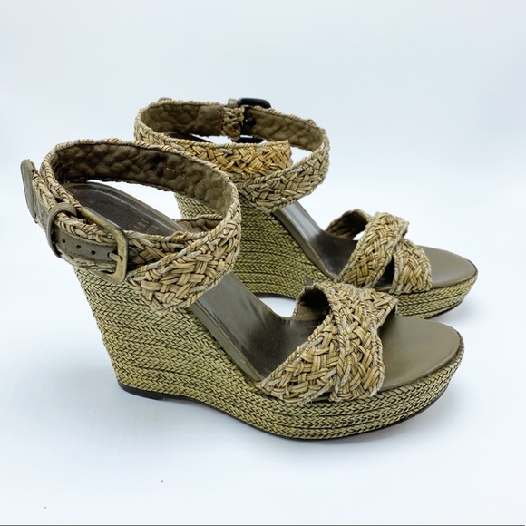 Stuart Weitzman Size 6 /36 Brown & Green Braided Leather Wrap Wedge Sandals EUC - Picture 2 of 7